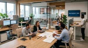 Espace de travail moderne et ergonomique pour un aménagement de bureaux optimisé