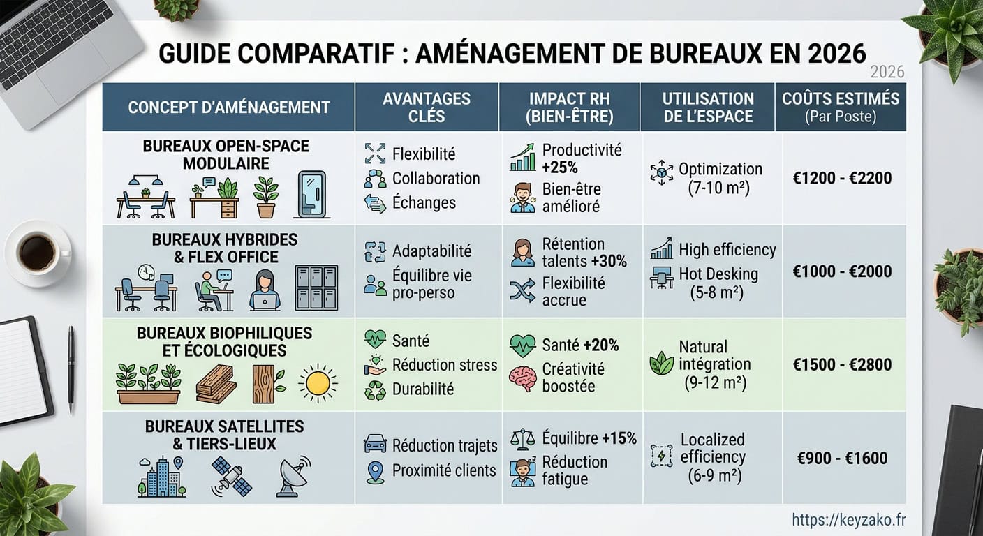 Comparatif des types d'aménagements de bureaux : coût, acoustique et flexibilité