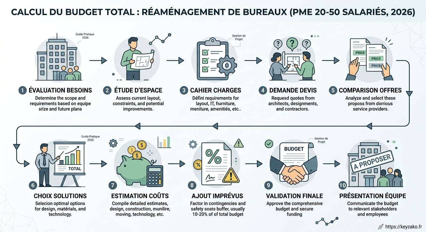 Étapes du calcul du budget de réaménagement pour PME de 20 à 50 salariés