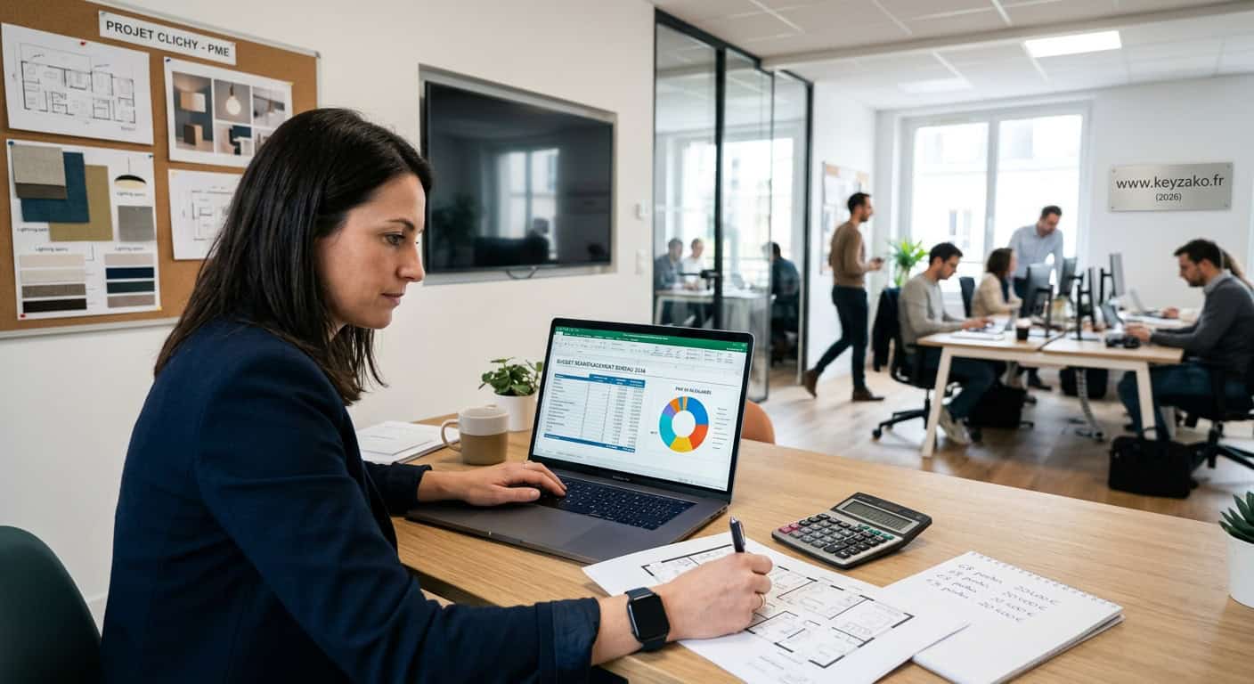 Tableau de synthèse budgétaire pour le réaménagement de bureaux d'une PME de 20 à 50 salariés